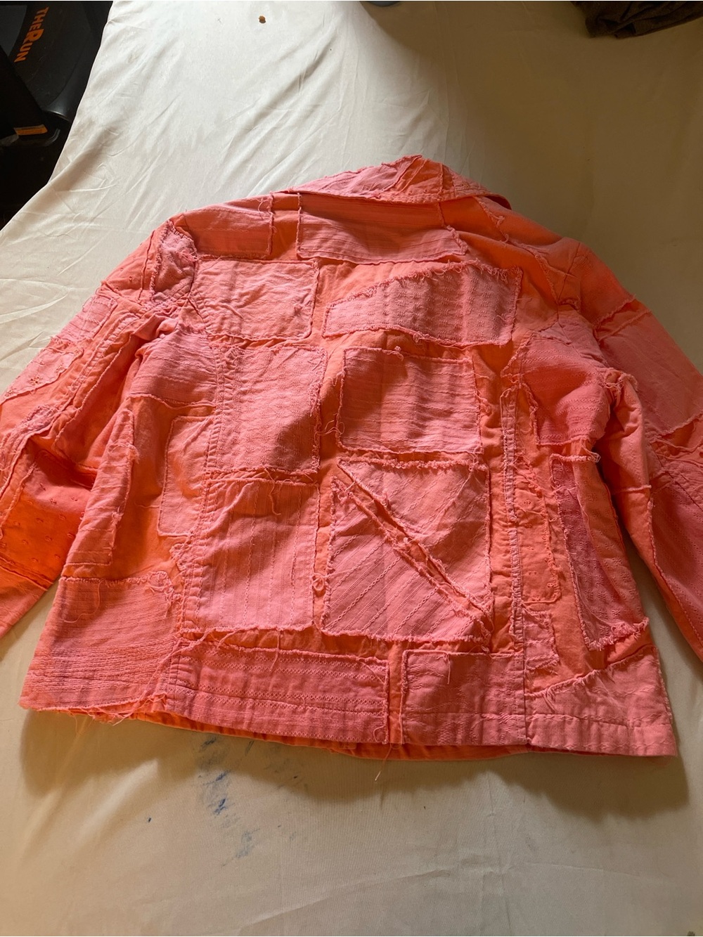 Life Style Patchwork Jacket Women’s M Coral Boho Raw Edge Cropped Coat 19x21 - Picture 7 of 8